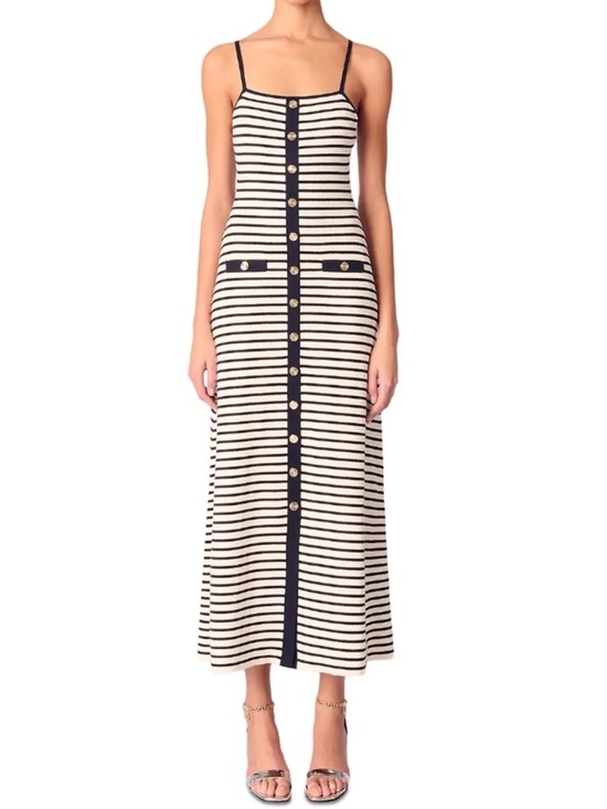 Maje Dresses & Skirts - Maje Navy and Cream Striped Button-Front Maxi Dress